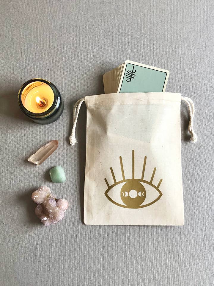 Moon Eye Drawstring Pouch for Tarot Cards and Crystals for wholesale by Wishcraft Goods