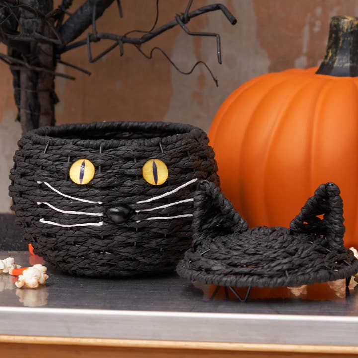 C&F Home - Wholesale Basket - Halloween Black Cat Shaped Handwoven Basket1