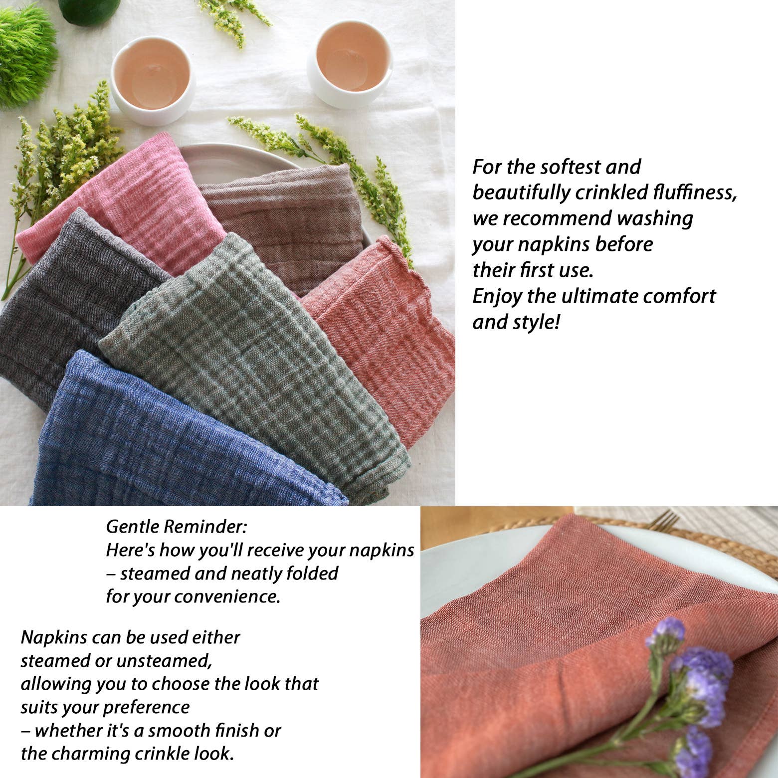 My Kitchen Linens – Guardanapo e pano de jantar por atacado – Conjunto de 4 Guardanapos Castanho Natural/Musselina de Algodão7