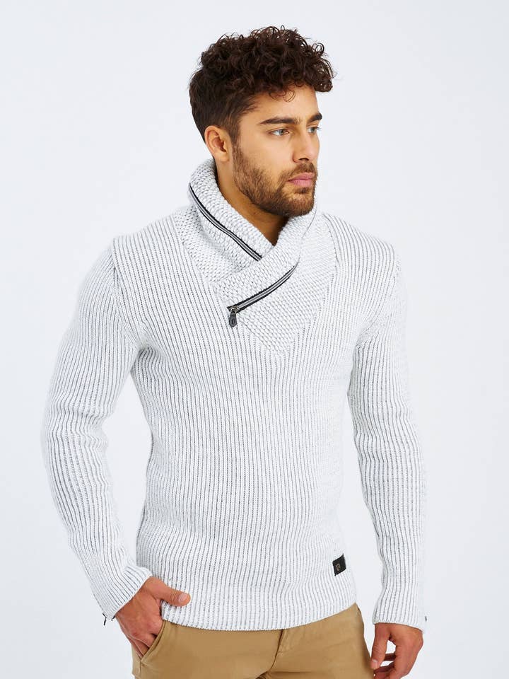 Maglione da uomo lavorato a maglia con collo sciallato spesso LN-4170 per la vendita all'ingrosso da parte di Leif Nelson GmbH