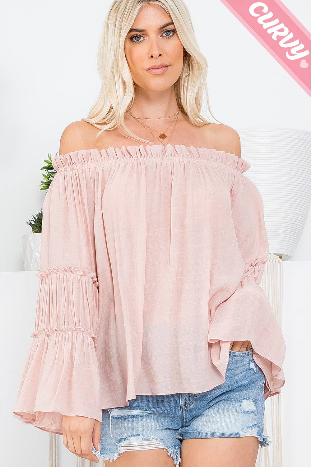 Sweet Lovely by Jen - Wholesale Blouse - Women's - PLUS SIZE  OFF SHOULDER TIERED SLEEVE TOP42