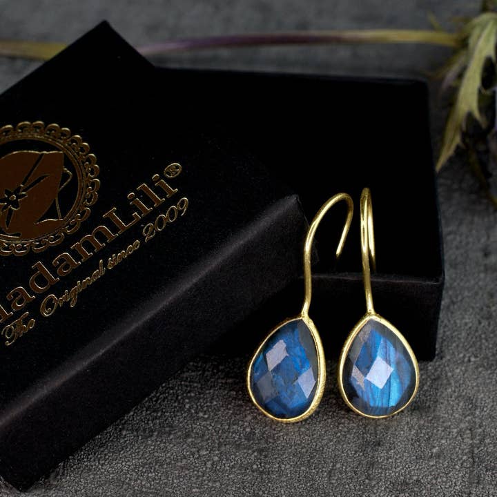 MadamLili - Wholesale Dangle Earrings - Labradorite gemstone earrings - 925 sterling silver gold plated4