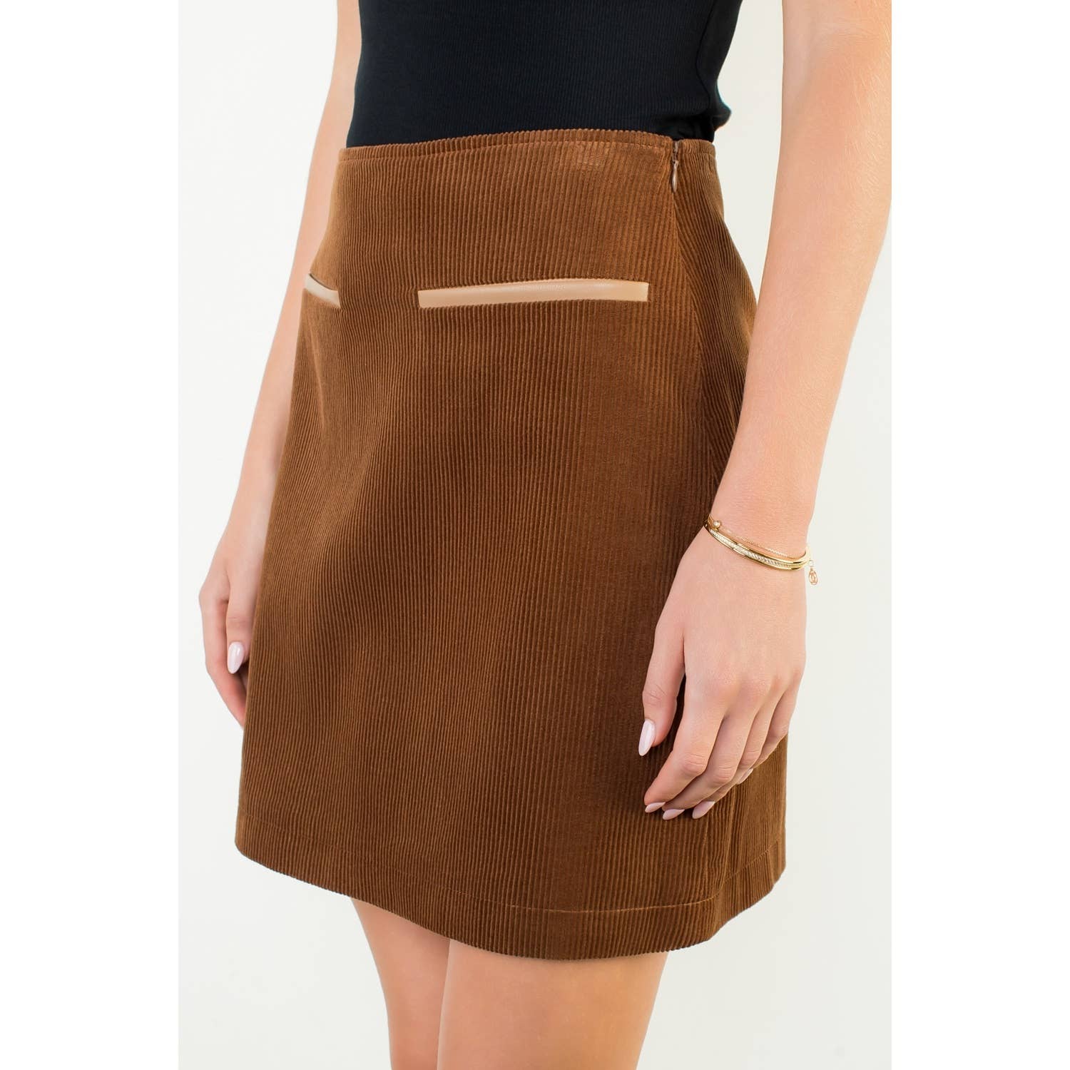 BROWN High Waist Corduroy Mini Skirt for wholesale on Faire3