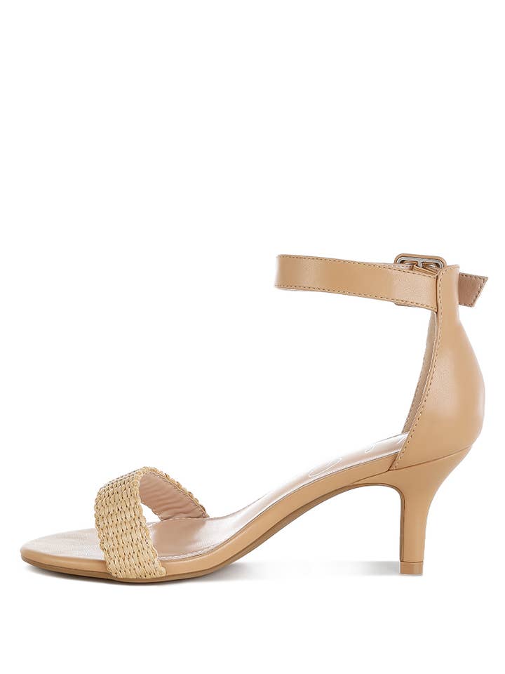 Natural Rano Raffia Kitten Heel Sandals for wholesale on Faire