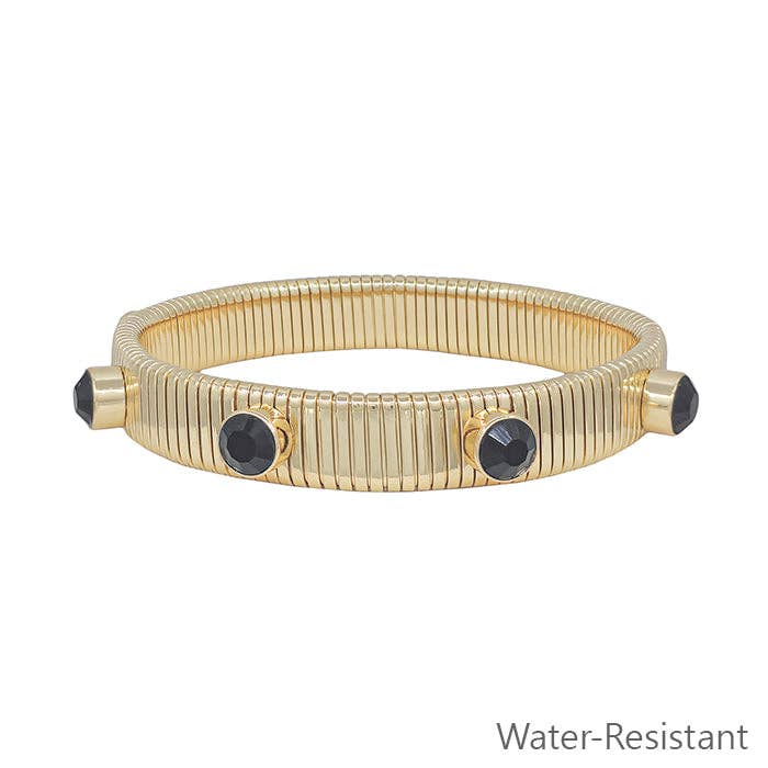Water Resistant Ribbed Stretch Bracelet with Black Crystal Studded Accent for wholesale by What's Hot