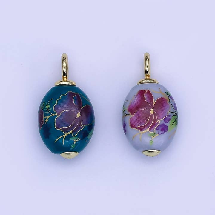 24K Gold Filled Blue Flower Sphere Ceramic Drop Pendant | CC580 for wholesale by Aim Eternal