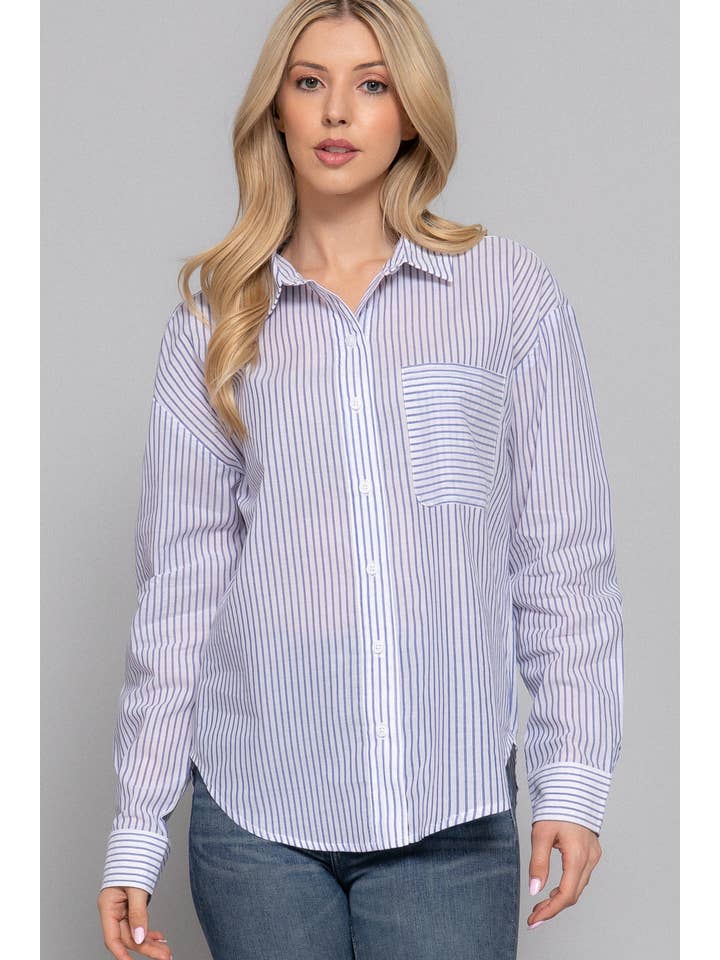 Active Basic | Active USA – Engroshandel Skjorte med buttondown – til kvinder – Langærmet Y/D Stribet Voile Skjorte8