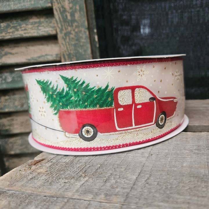 Christmas Truck W Tree & Presents 2.5"×50Y Ribbon for wholesale by TCW