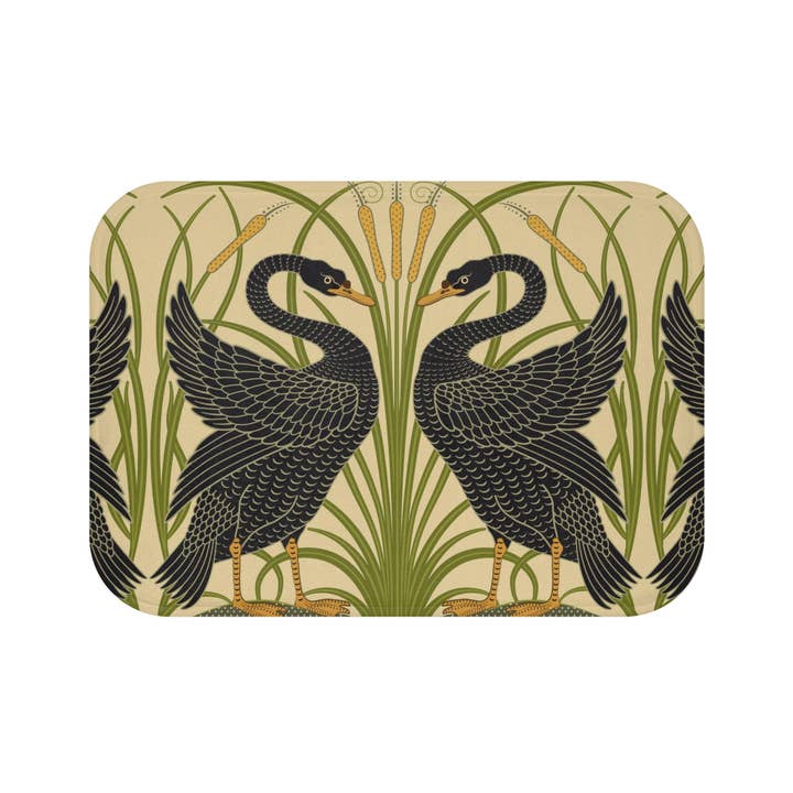 Microvezel badmat geïnspireerd door William Morris - Black Swan Collectie (Cygnus Aatratus) voor wholesale door Willy Morris Home Emporium