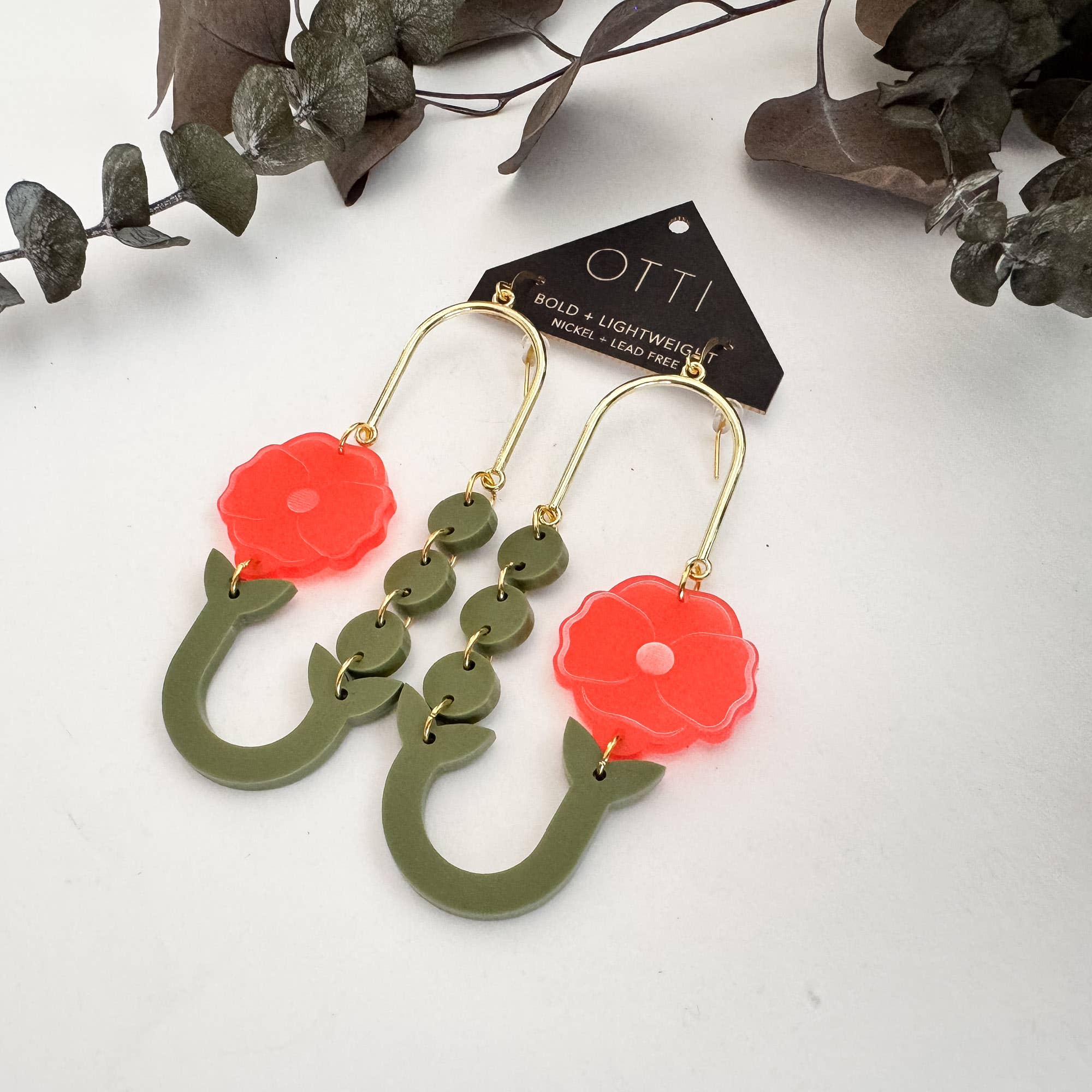 OTTI - Wholesale Dangle Earrings - Botanical-Inspired Lightweight Acrylic Earring: Poppy Loop1