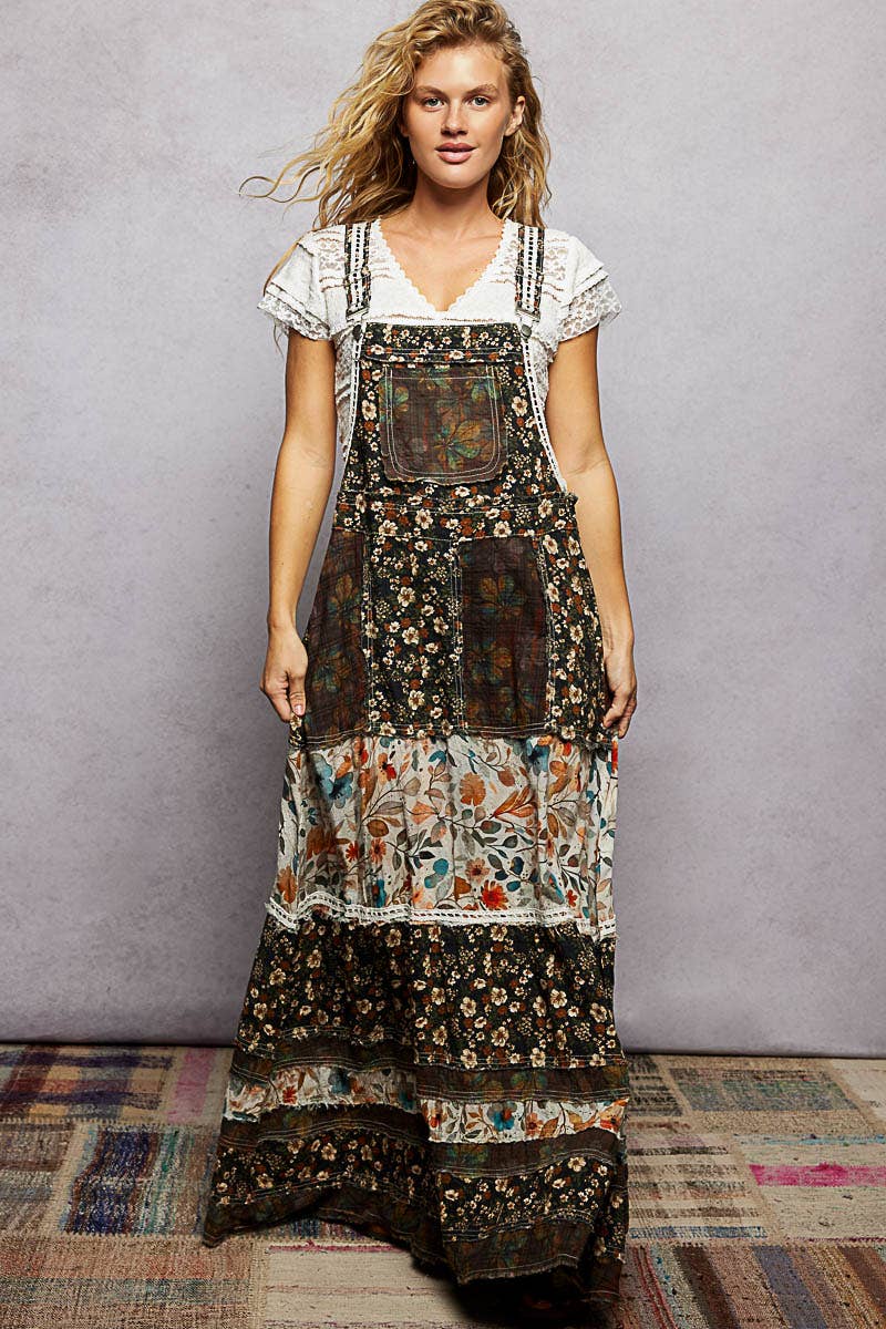 Pol Clothing - Wholesale Dress - Women's - Vintage Washed Front Pocket Floral Contrast Dress8