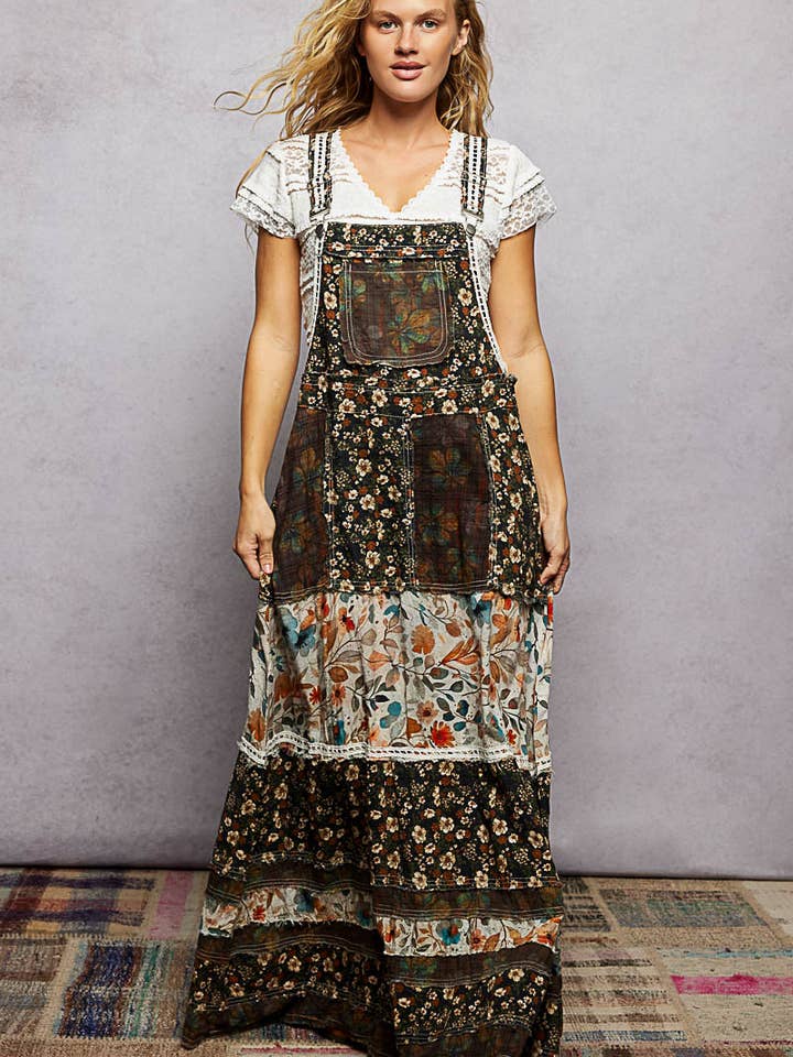 Vintage Washed Front Pocket Floral Contrast Dress for wholesale by Pol Clothing