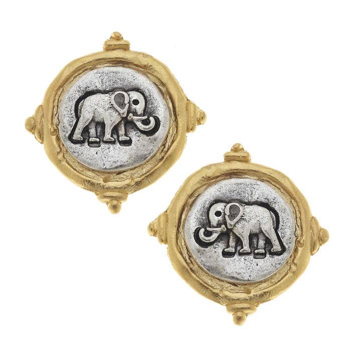 Gold and Silver Elephant Earrings for wholesale by Susan Shaw