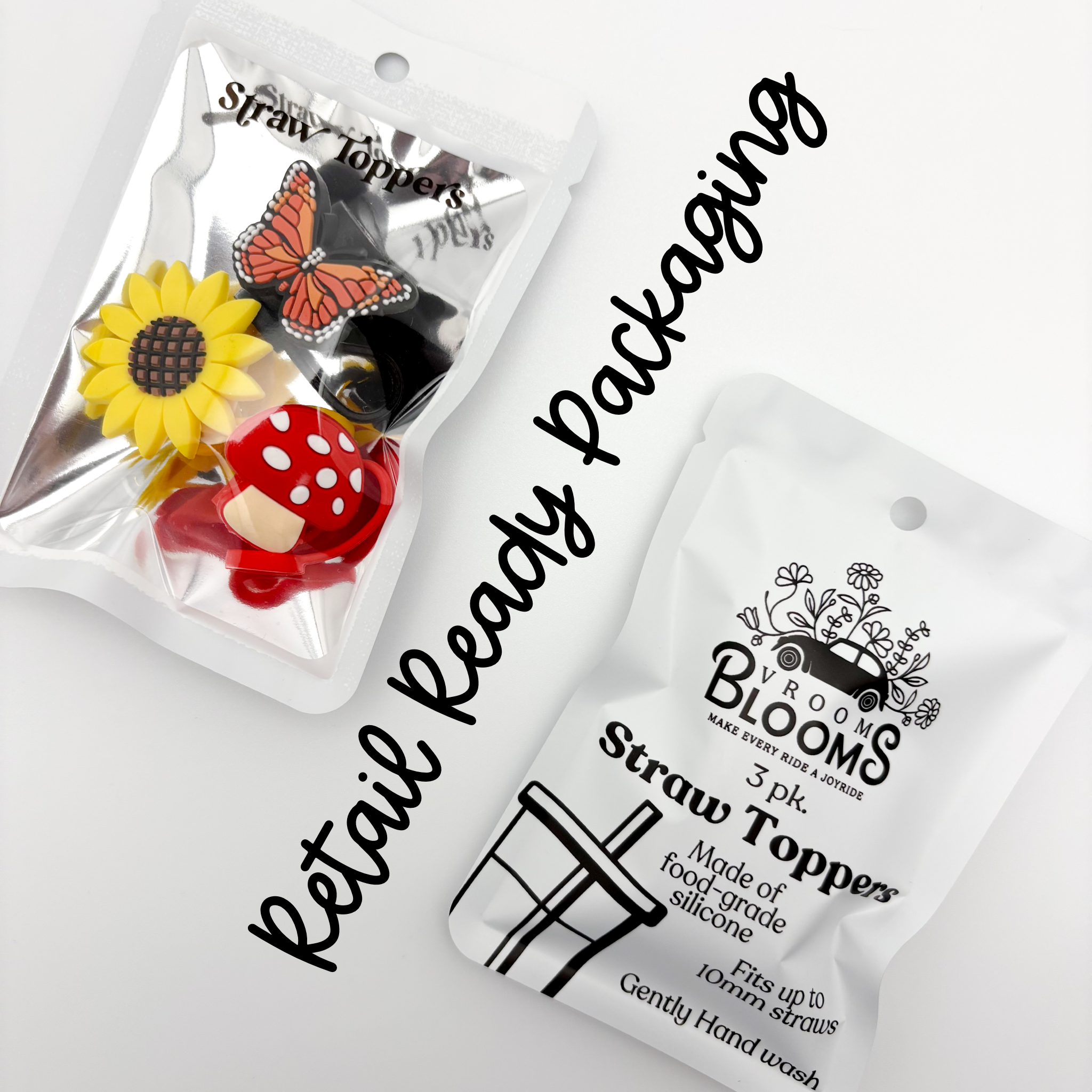 Vroom Blooms – wholesale Sugrör – Straw Topper 3-pack - Röd Svamp, Solros, Fjäril 2