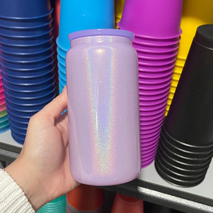 One Stop Cups - Wholesale Drinking Glass/Cup - 16oz Glitter Sublimation Glass Can  Cups