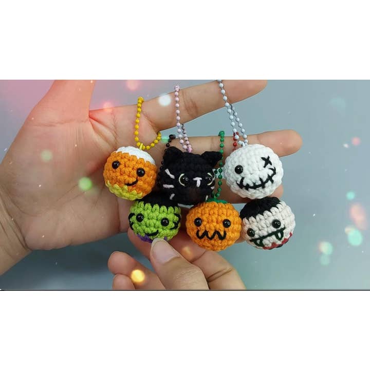 Crochet Halloween Ball Keychains, Handmade Halloween Gift for wholesale by TOMOPOD LLC