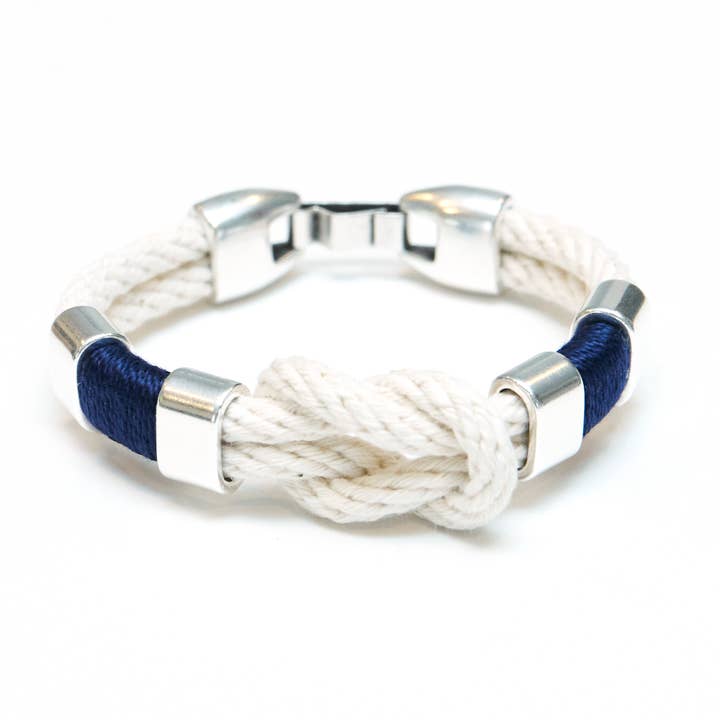 Starboard - Ivory/Navy/Silver - Nautical Rope Bracelet for wholesale by Allison Cole Jewelry