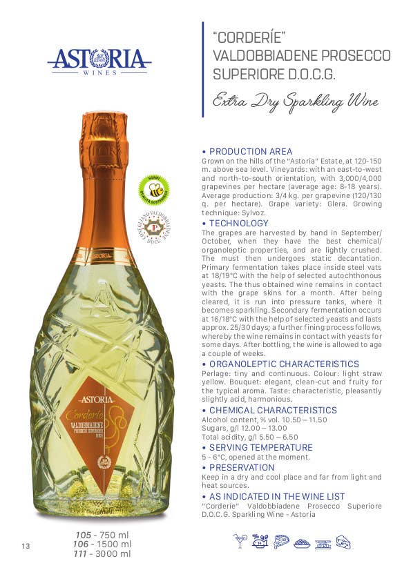 Metina SAS – wholesale Champagne/Mousserande vin – Corderie Prosecco Superiore Valdobbiadene Astoria MAGNUM 1,5 liter6