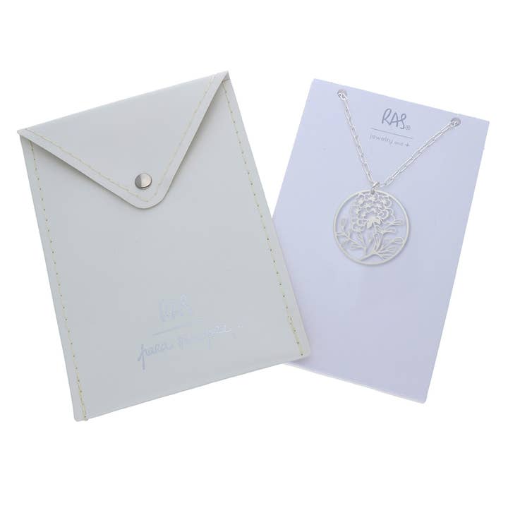 RAS - Wholesale Pendant/Charm Necklace - Porcelana Flor Silver Plated Short Pendant1