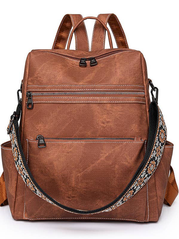 Mochila Retro de Couro PU de Grande Capacidade por atacado de Crave by FW