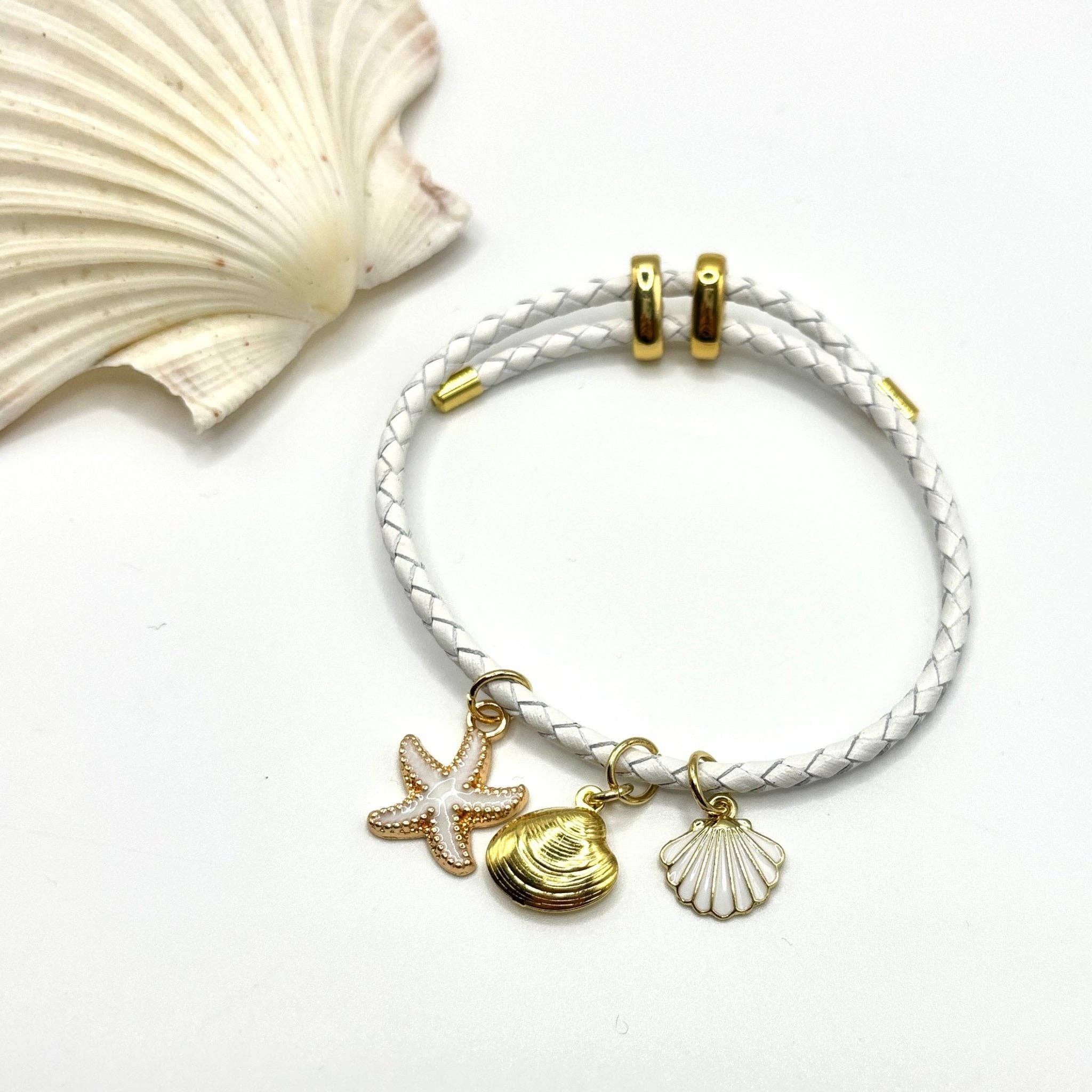 OE! - Vendita all'ingrosso Braccialetto con ciondolo/pendente - STELLE - bracciale regolabile in pelle bianca con ciondoli0