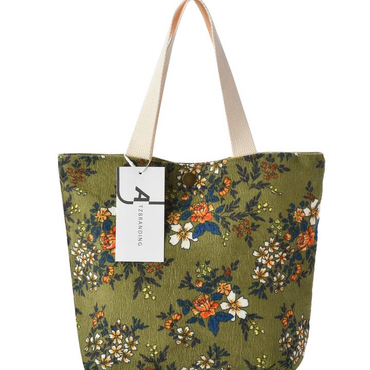 Funkyrel® Atzbranding Limited - Wholesale Tote Bag - Women's - Cosbai - Vintage Artistic Floral Corduroy Tote2