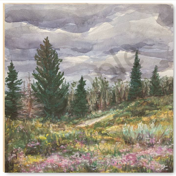 Impression artistique sur bois Alpine Meadow pour la vente par Gena Destri