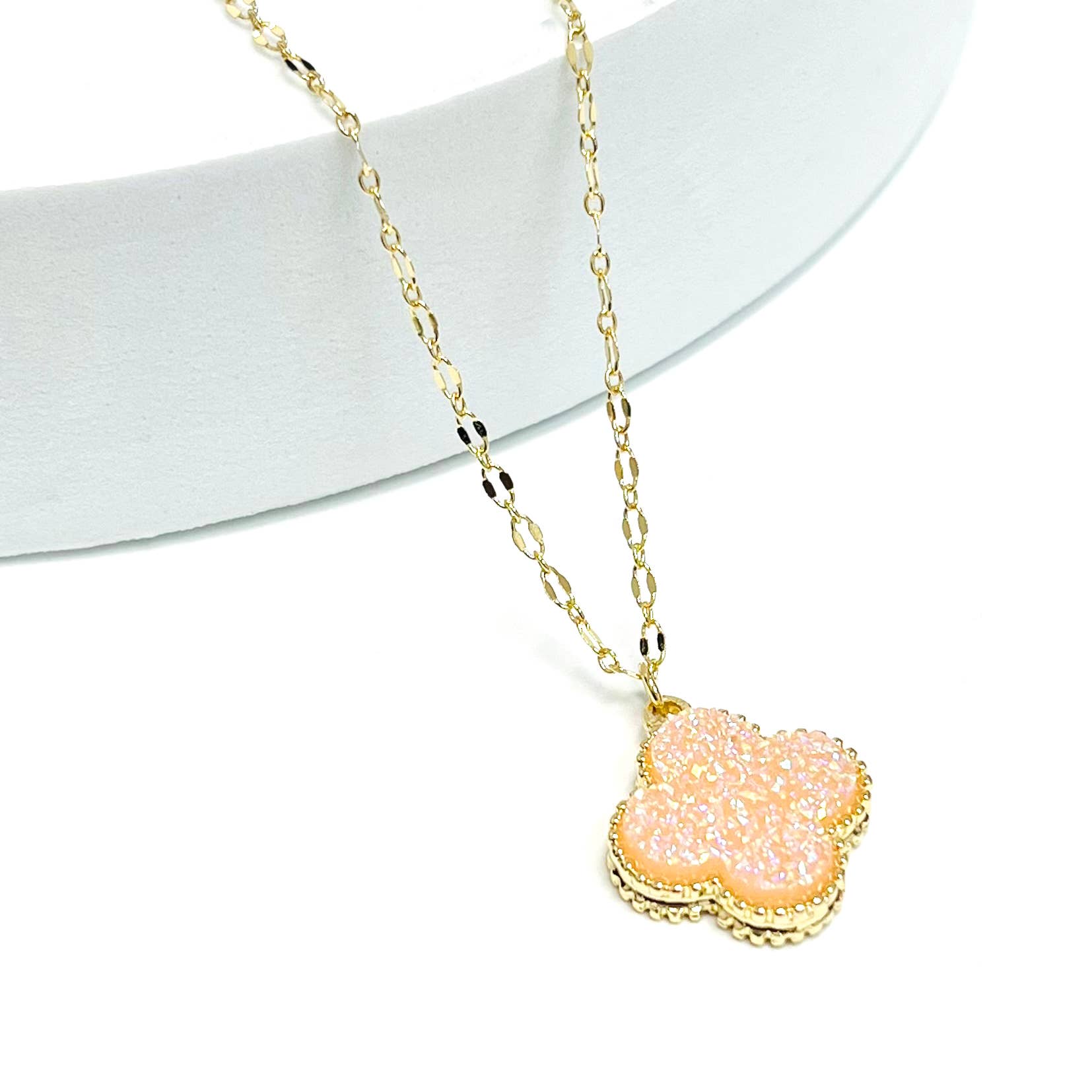 StarryNYC - Wholesale Pendant/Charm Necklace - Resin Druzy Clover Pendant Chain Necklace 4