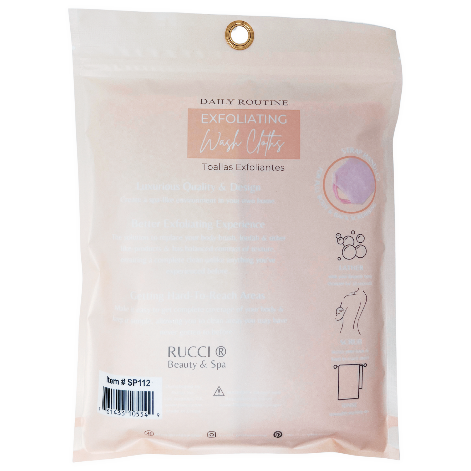 Rucci Professional - Wholesale Wash Cloth - SP112 Long Exfoliating Wash Cloth Set – 2 Pack Back Scrubber3