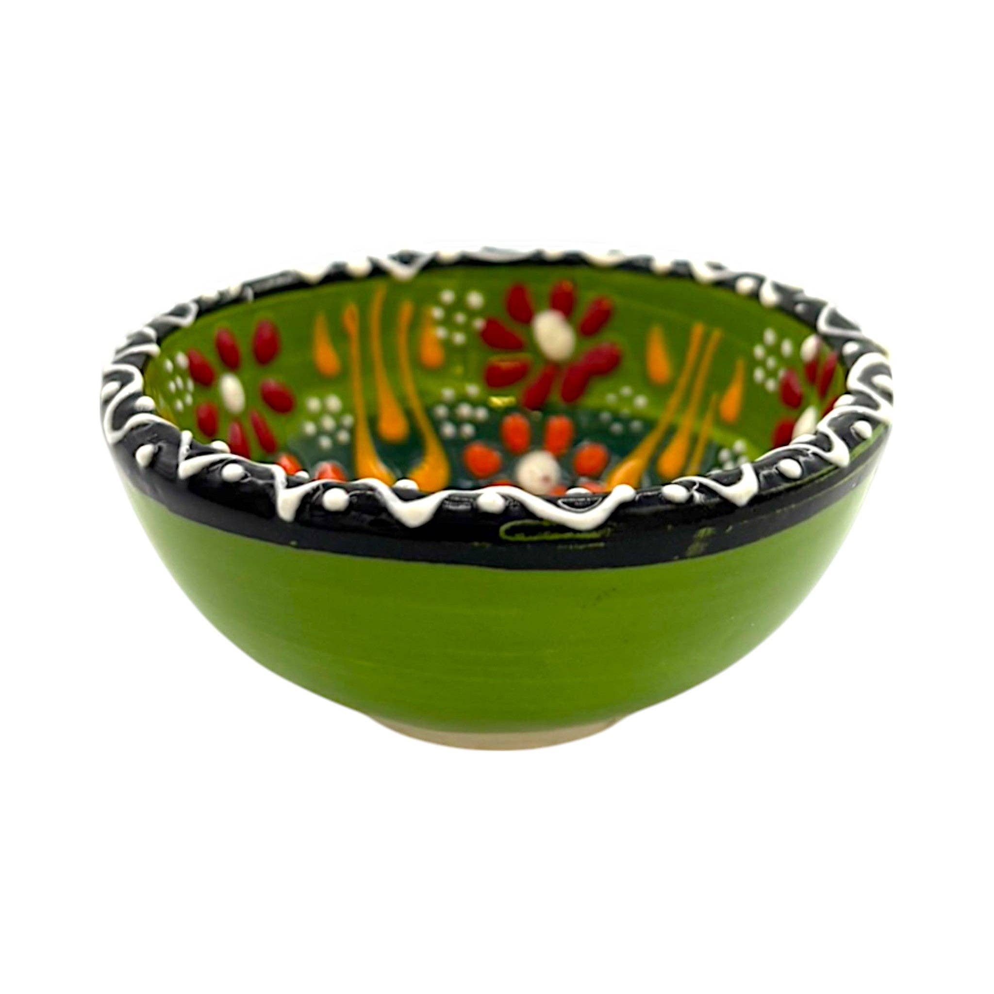 cotonIQ - Venta al por mayor Bandejas/platos/boles decorativos - Cuenco de cerámica pintado a mano con flores verdes - 8 cm0