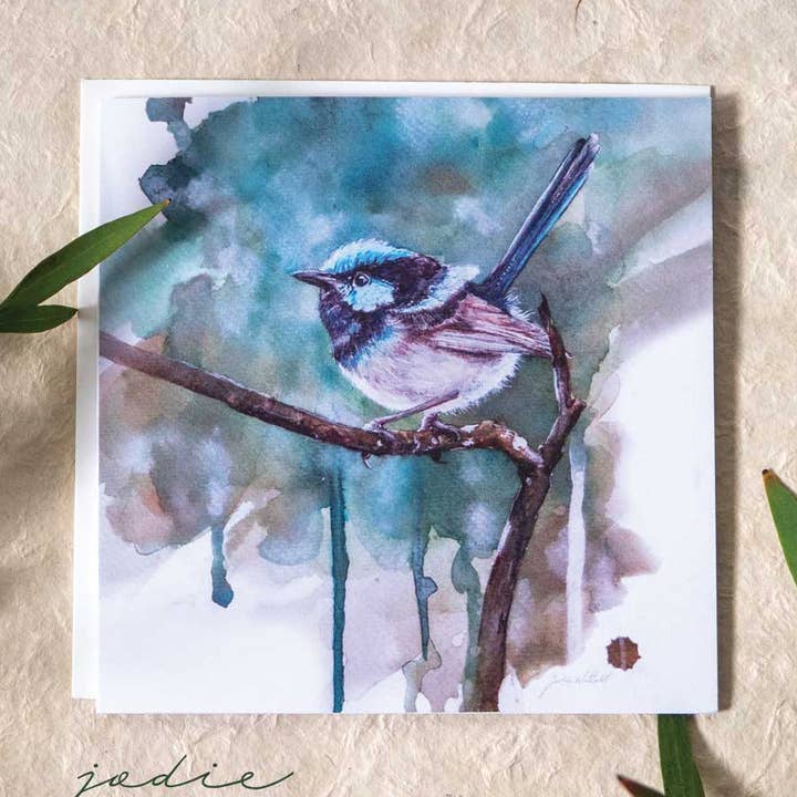 Blue Wren - Greeting Card for wholesale by Jodie Westall Art