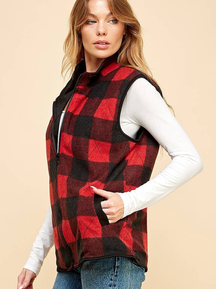 Shopin LA - Wholesale Jacket - Women's - SPT5193 - WOMEN REVERSIBLE PLAID ZIP UP POCKET VEST