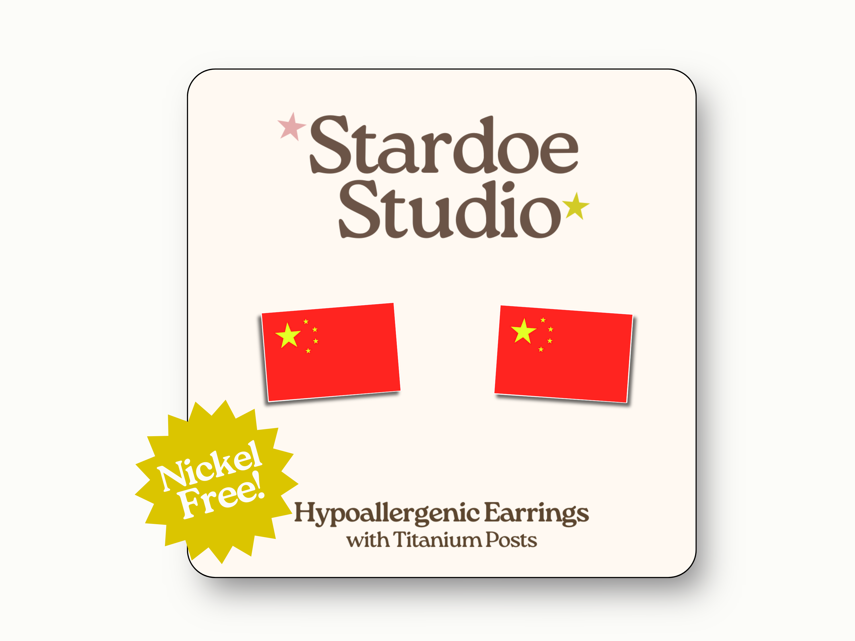 Stardoe Studio - Wholesale Stud/Post Earrings - Chinese Flag (China) Earrings  0