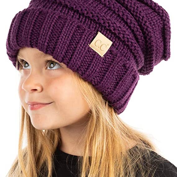 Funky Junque - Wholesale Beanie - Kids - Kids Oversized Slouchy Beanie - Dark Purple
