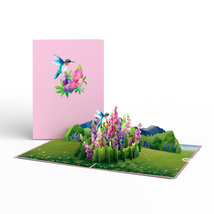 Lovepop Cards - Wholesale Everyday Greeting Card - Lupine Hummingbird 5''x7'' Card, Pop-Up Cards