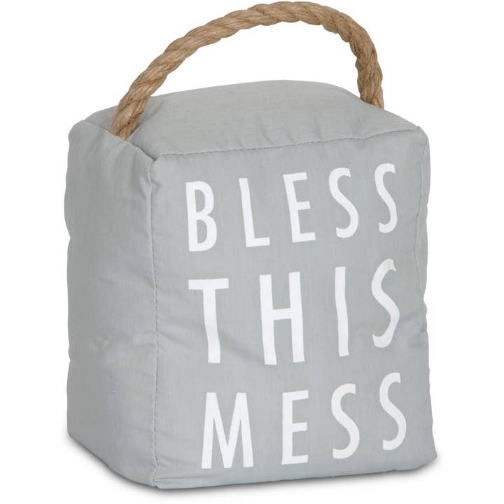 Pavilion - Wholesale Door stop - Bless this Mess - 5" x 6" Gray Door Stopper