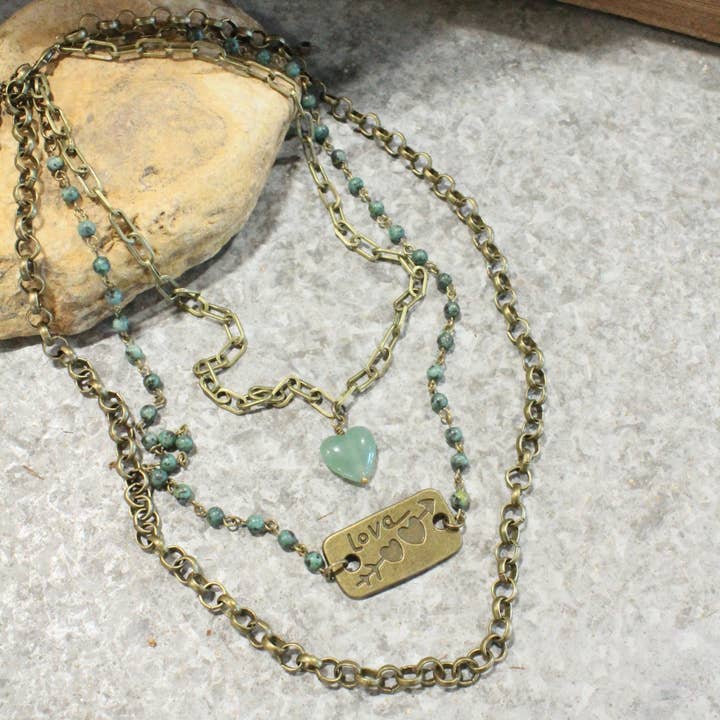 Cupid's Triple Layered Jasper Necklace for wholesale by The Primitive Peddler, Inc.