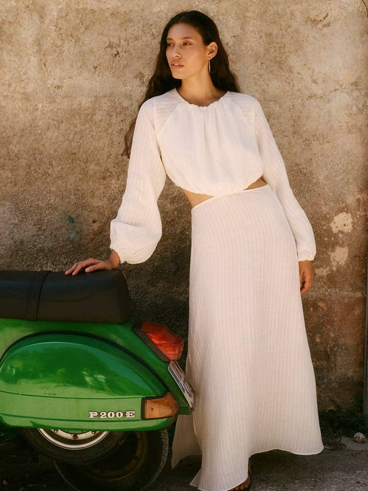 The Emilia Cut-Out Maxi Dress in off-white for wholesale by arkitaip