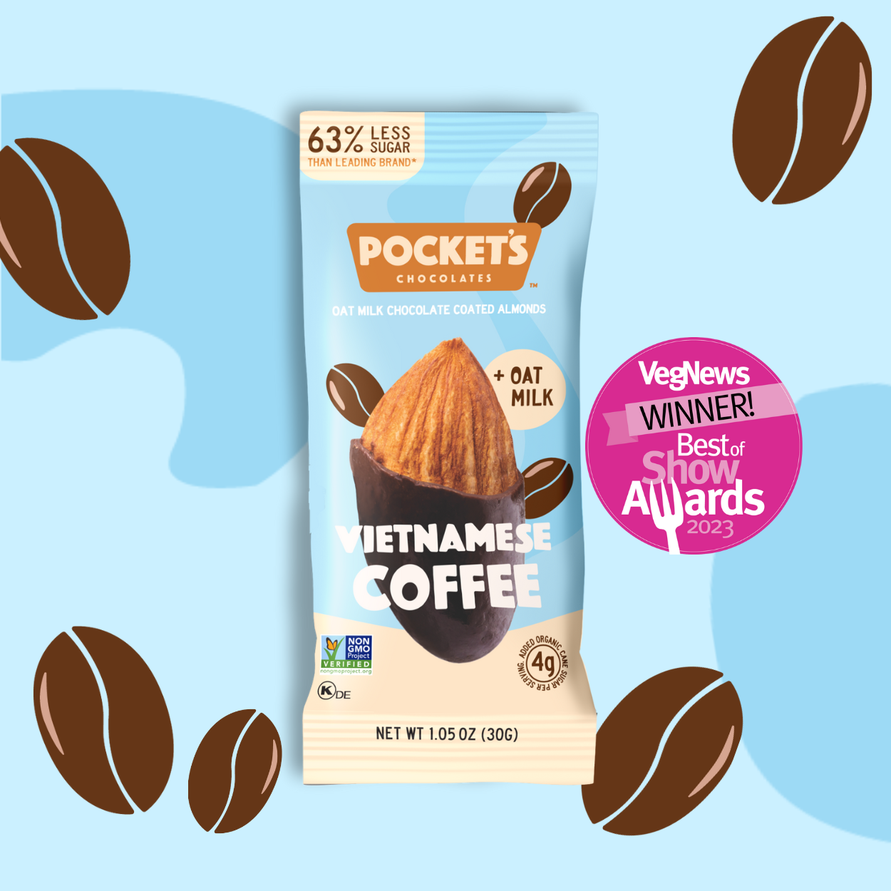 Pocket's Chocolates (Formerly Pocket Latte) - Wholesale Chocolate Covered Sweets - Vietnamese Coffee Chocolate Almonds, 1.05oz Snack Size Packs1