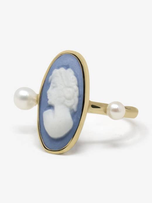 Medea Forgyldt himmelblå Cameo Ring for engroshandel hos Vintouch Jewels