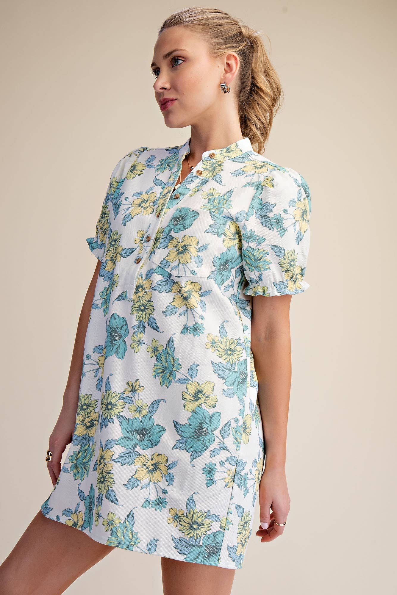 Glam - Wholesale Dress - Women's - Puff-Sleeve Floral Mini Dress6