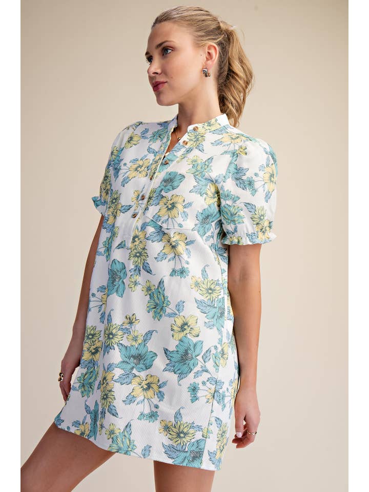 Glam - Wholesale Dress - Women's - Puff-Sleeve Floral Mini Dress6