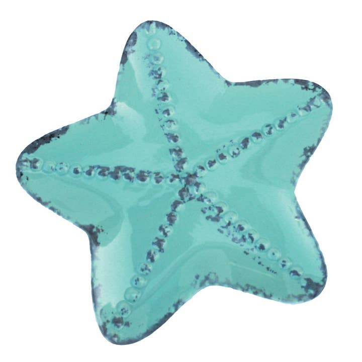 6.75" Aqua Ceramic Starfish Dish for wholesale by California Seashell Company