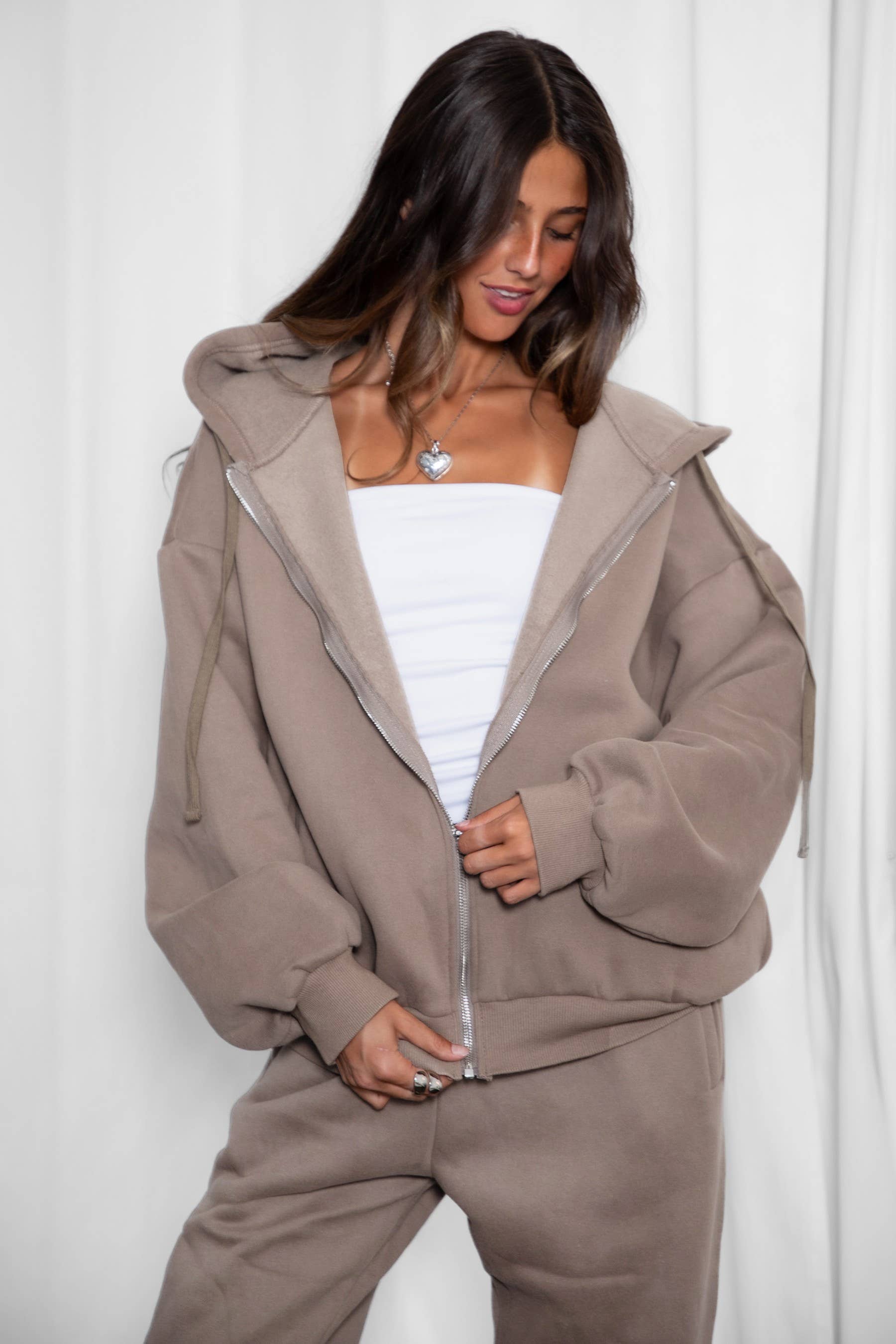 TICTOC - Wholesale Hoodie - Women's - UNIVERSITY Plush Fleece Loose Fit Zip Up Hoodie With Pockets42