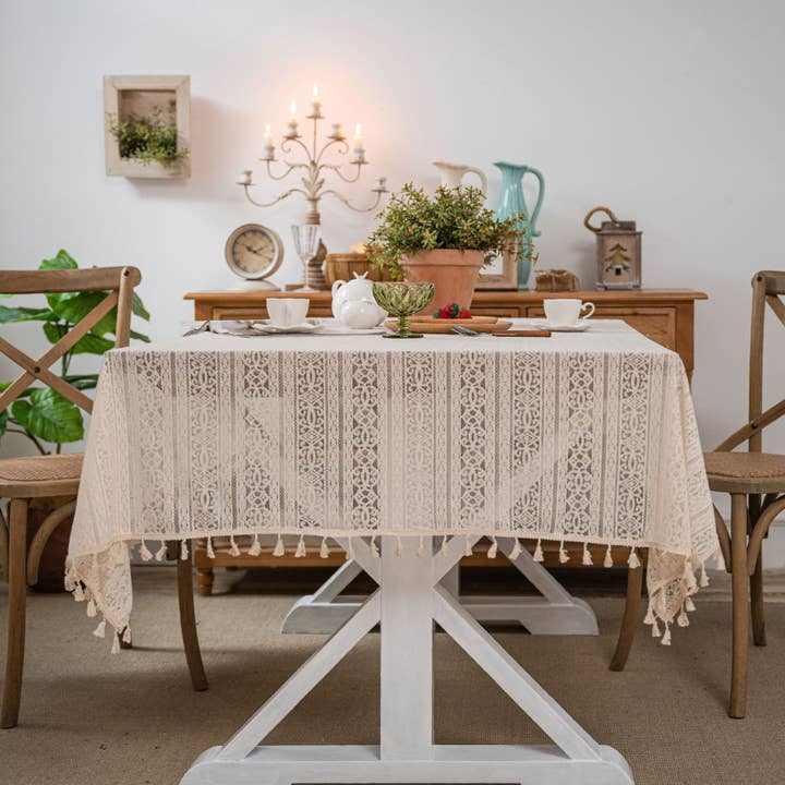 ACCITY - Wholesale Tablecloth - CROCHET HOLLOW TABLECLOTHS WITH TASSELS_CWMM0021
