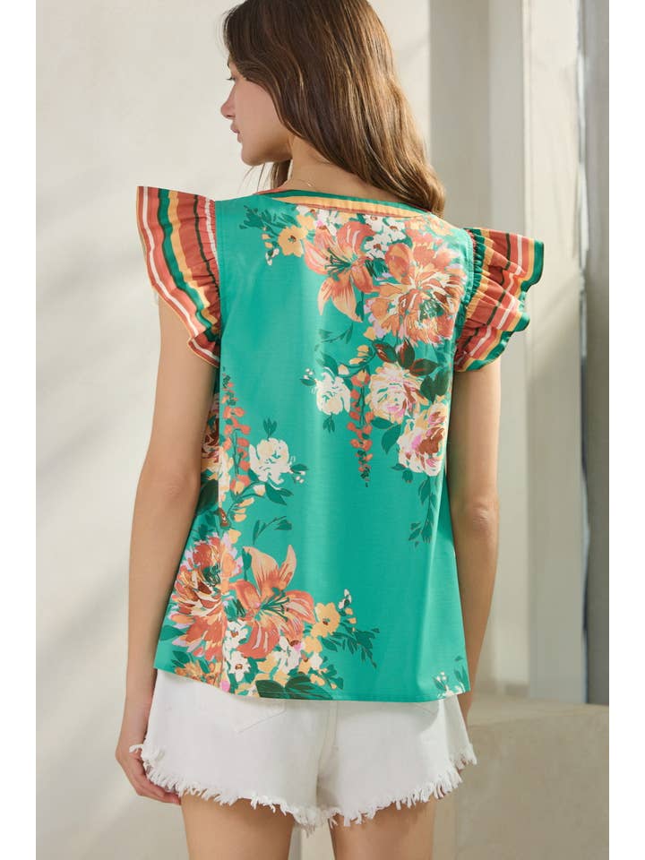 Turquoise Multi Floral Printed Blouse for wholesale on Faire