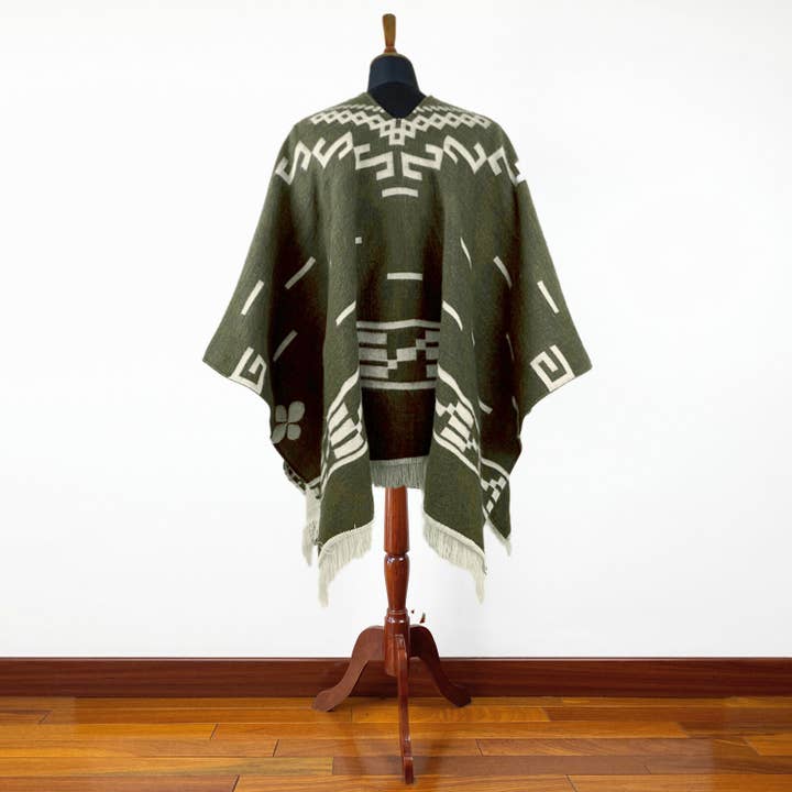 ECUALAMA - Wholesale Poncho - Unisex - Clint Eastwood Poncho cowboy Serape replica handmade of Alpaca wool Unisex - olive green