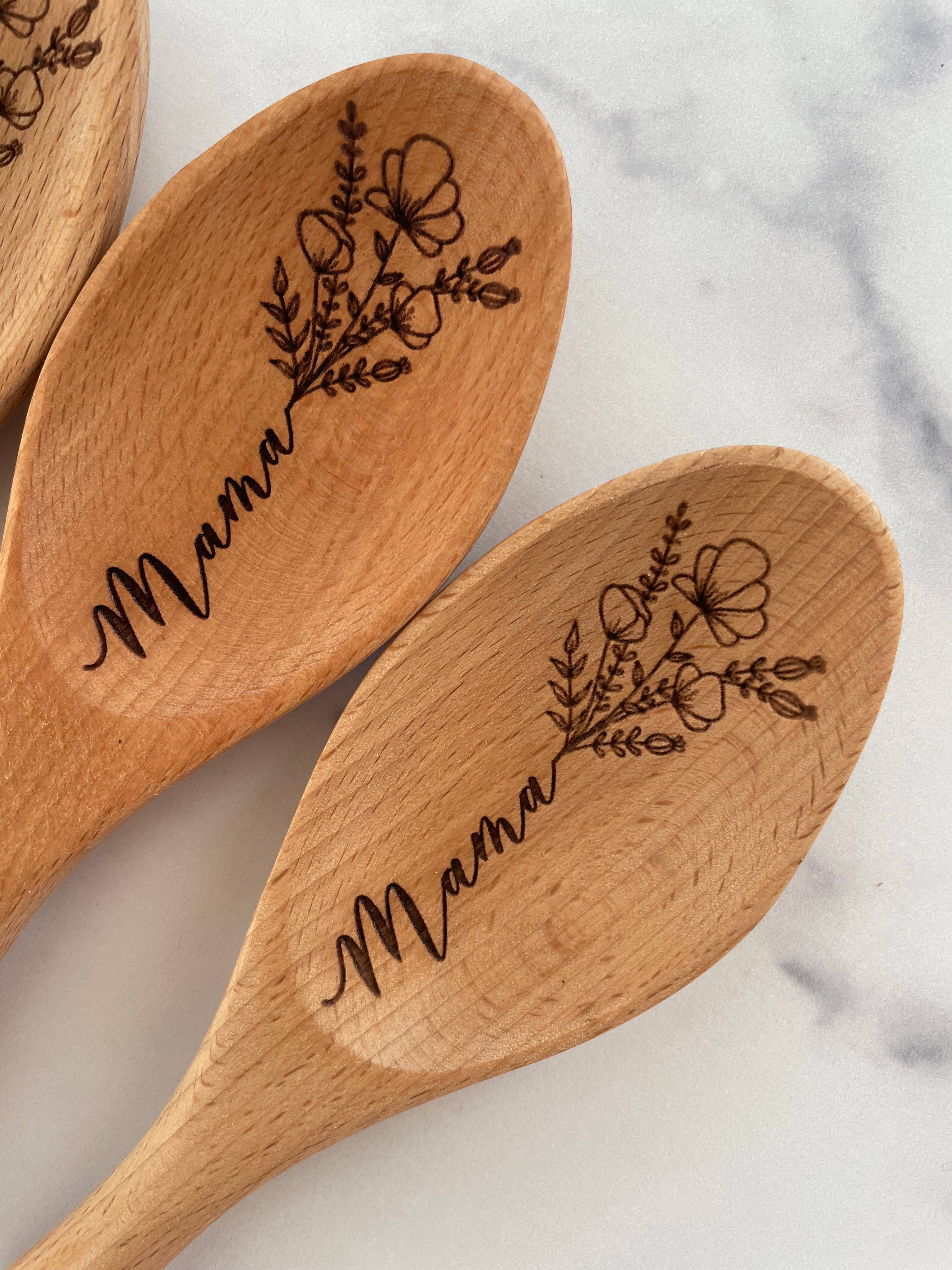 Wood & Ash - Wholesale Kitchen Spoon - Mom Mama Flower Wooden Cooking Spoon2