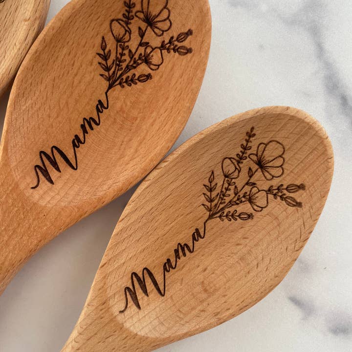 Wood & Ash - Wholesale Kitchen Spoon - Mom Mama Flower Wooden Cooking Spoon2