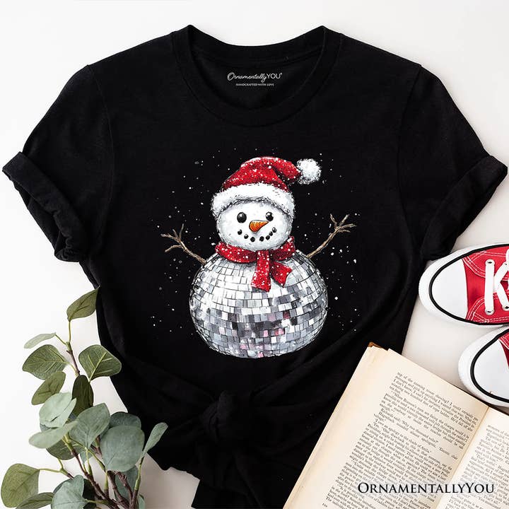 OrnamentallyYou - Wholesale Screen printed t-shirt – Women′s - Disco Snowman Christmas T‑Shirt, Retro Holiday for Dancers